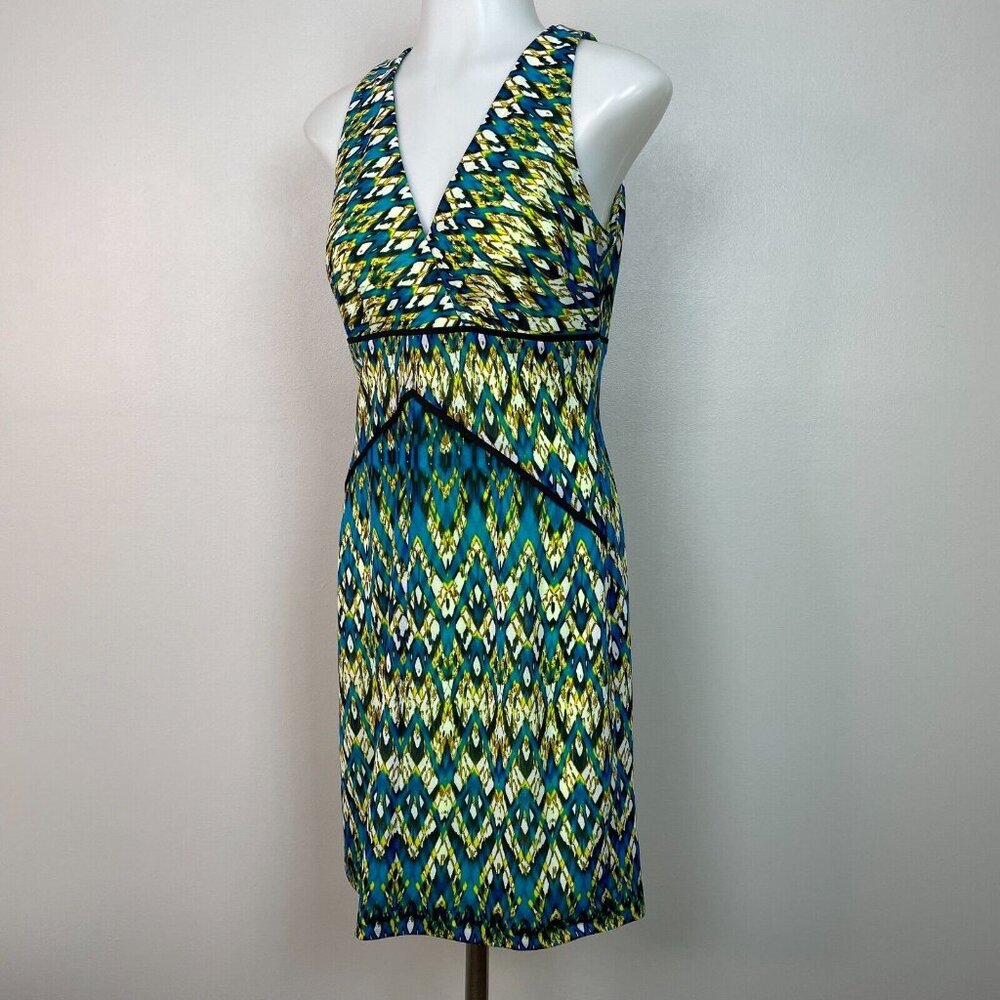 Andrew Marc New York Mini Dress 6 Bright Green Blue Sleeveless V-Neck Women's - Picture 3 of 11